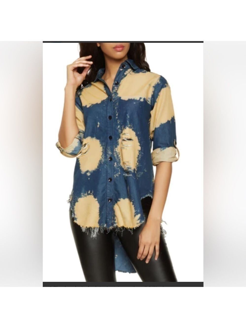 NEW THRILL Indie Grunge stone washed Distressed Western Oversized Top Sz Med